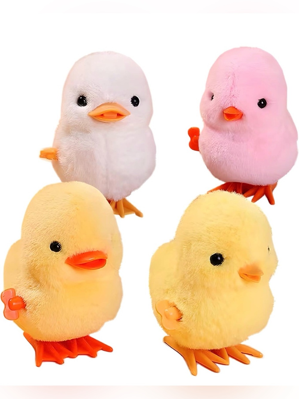 Plush Wind-Up Chick Toy - Yellow, Pink, White